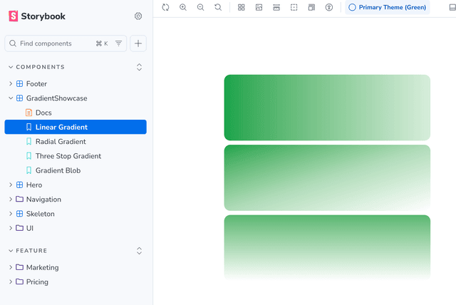 Linear gradient story in Storybook