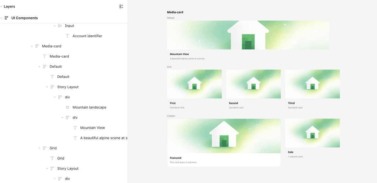 MediaCard frames in Figma with real image fills