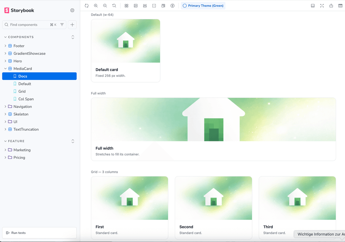 MediaCard stories in Storybook