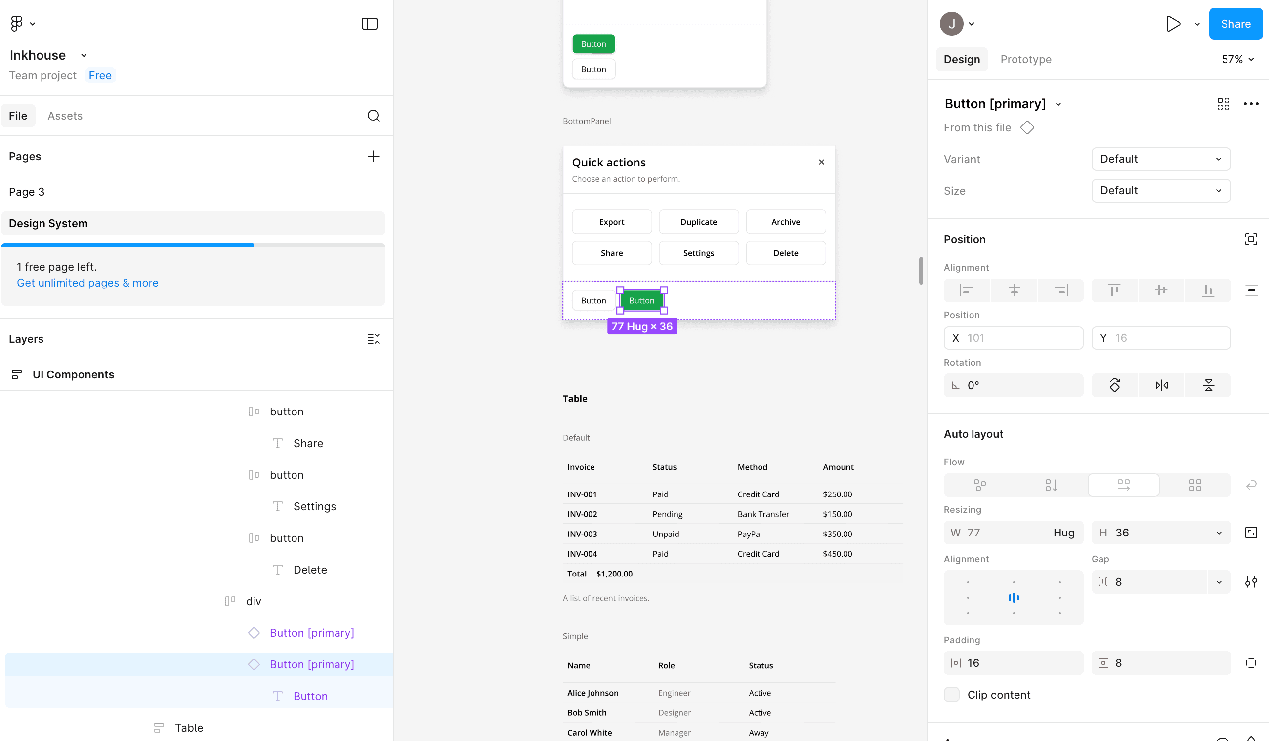 Button rendered as a native Figma component instance