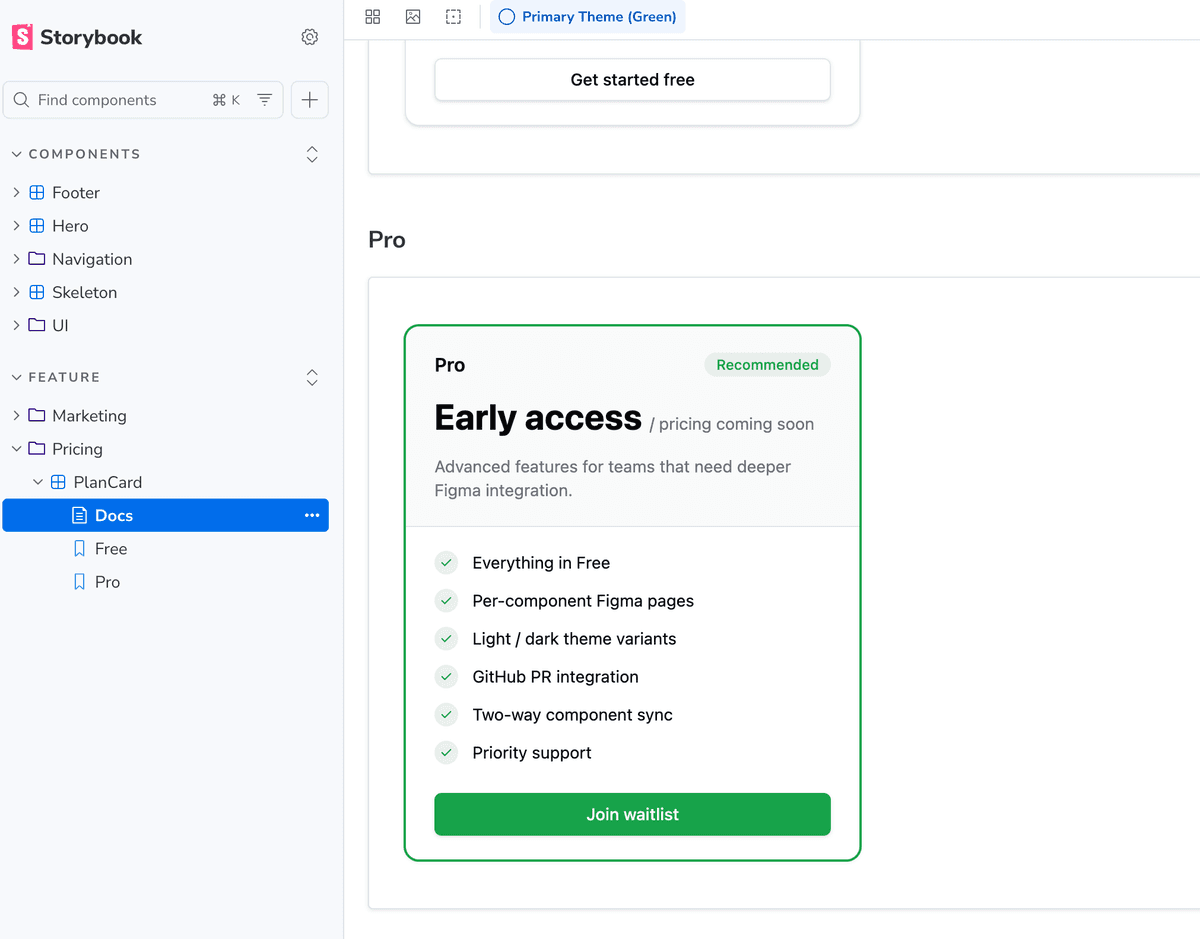PlanCard story in Storybook